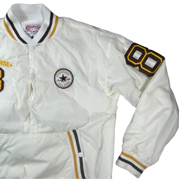 Converse size Xl white/cream half button varsity jacket with kangaroo pocket EUC - Picture 2 of 10